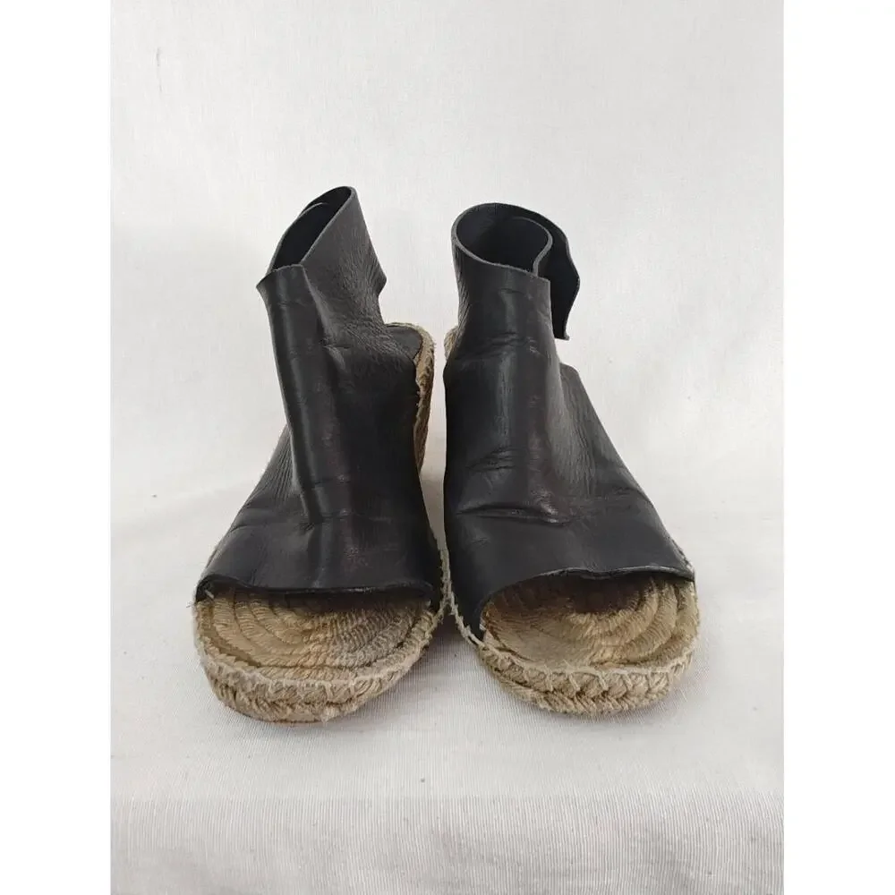 Celine Phoebe Philo Wedge Black Leather Espadrille‎ Sandals EU 38 7.5 *Flaw